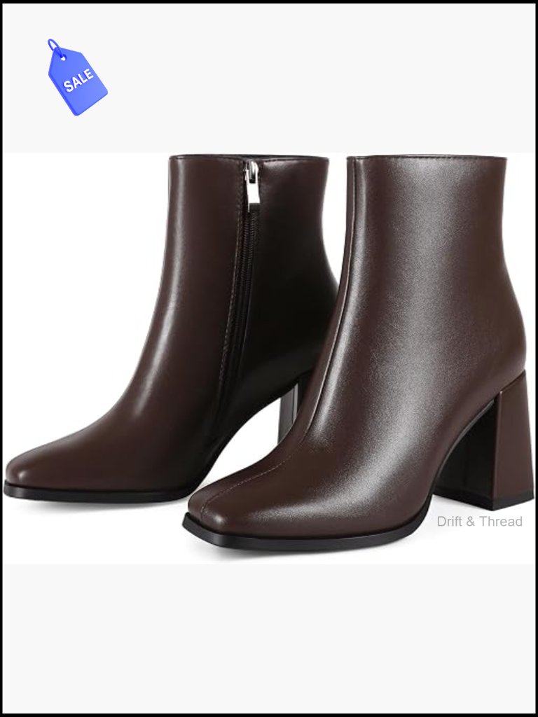 Square Toe Ankle Boots Chunky Block Heel Dressy Booties
